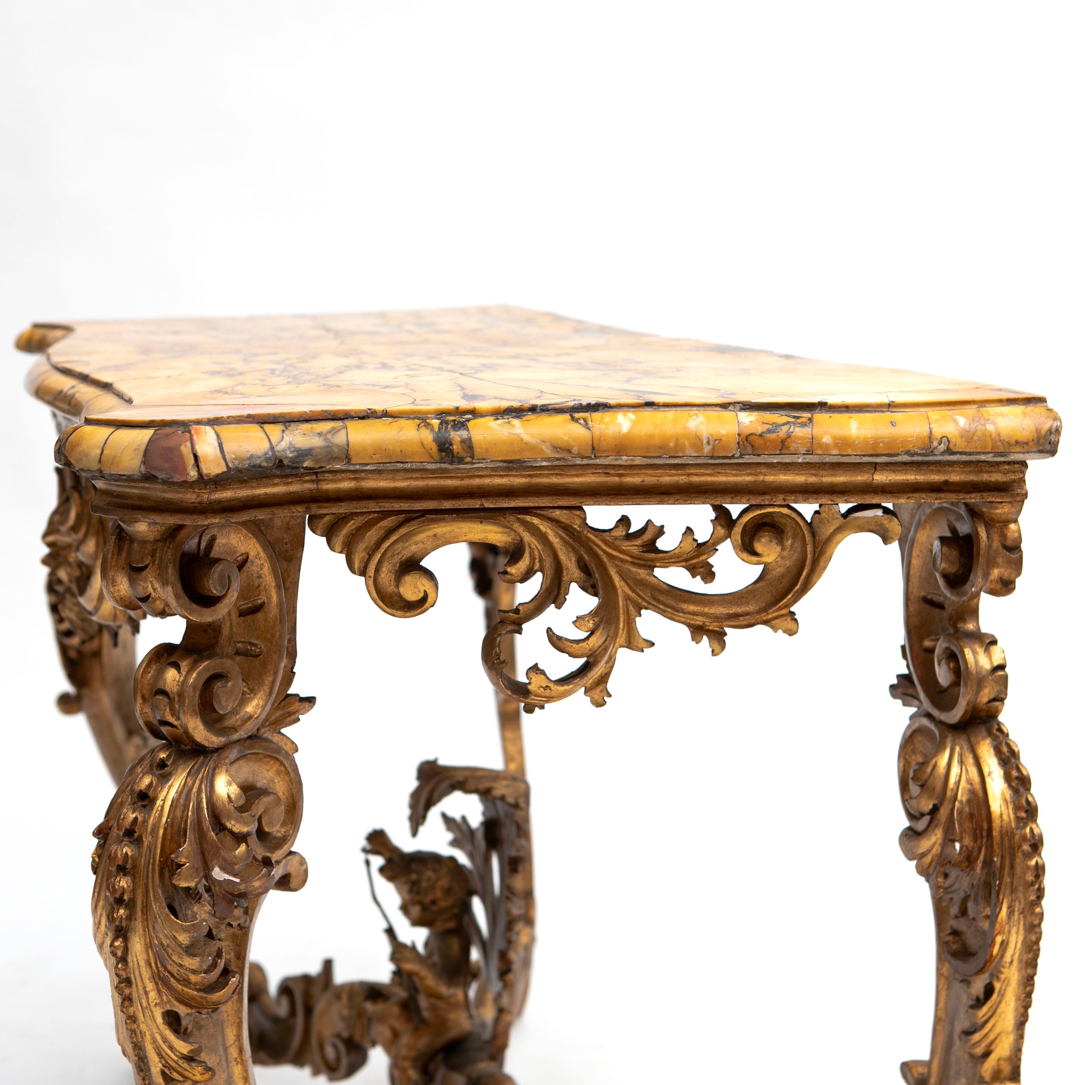 Italian Giltwood and Breche D'alep Marble Console Table Marble Top For Sale 7