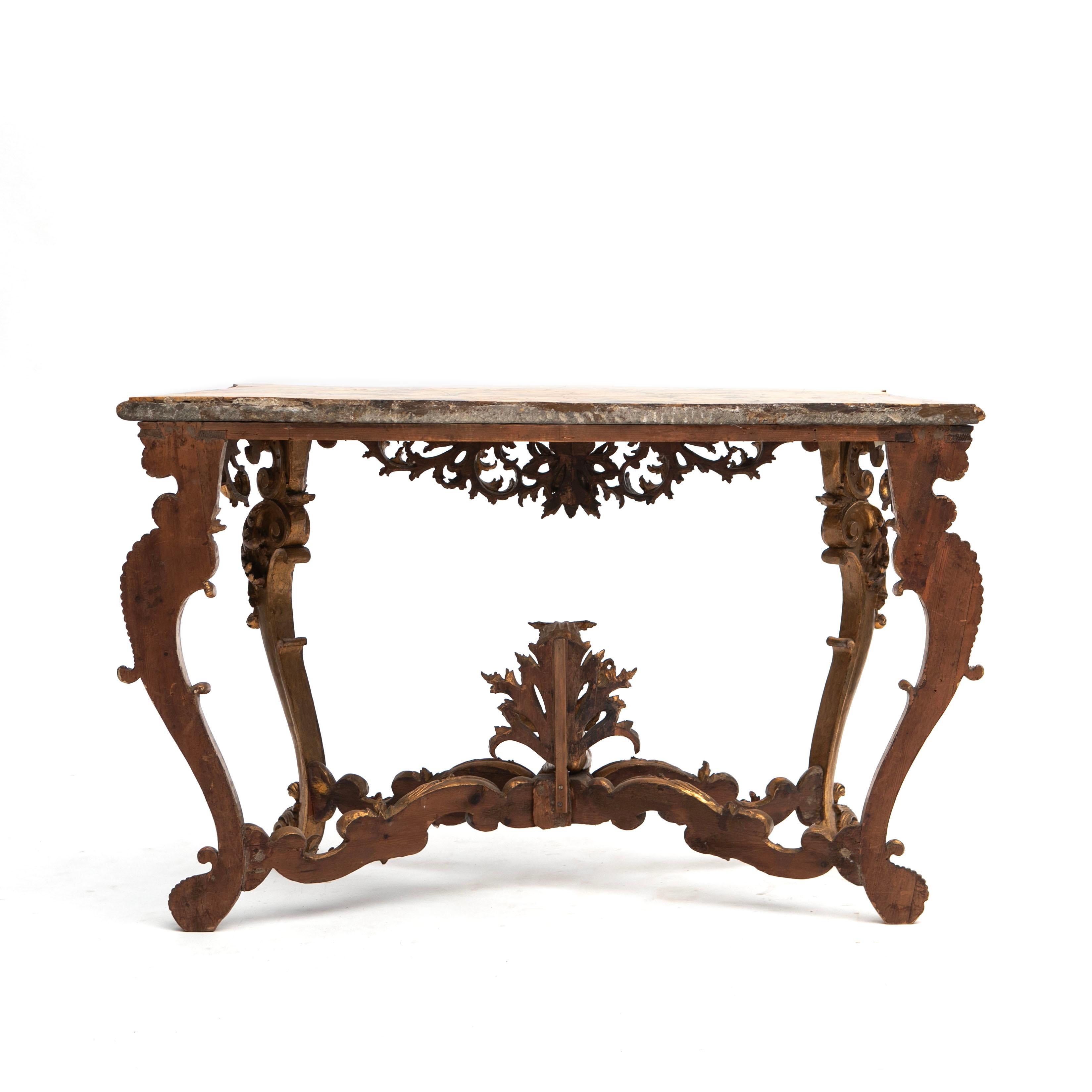 Italian Giltwood and Breche D'alep Console With Table Marble Top For Sale 9