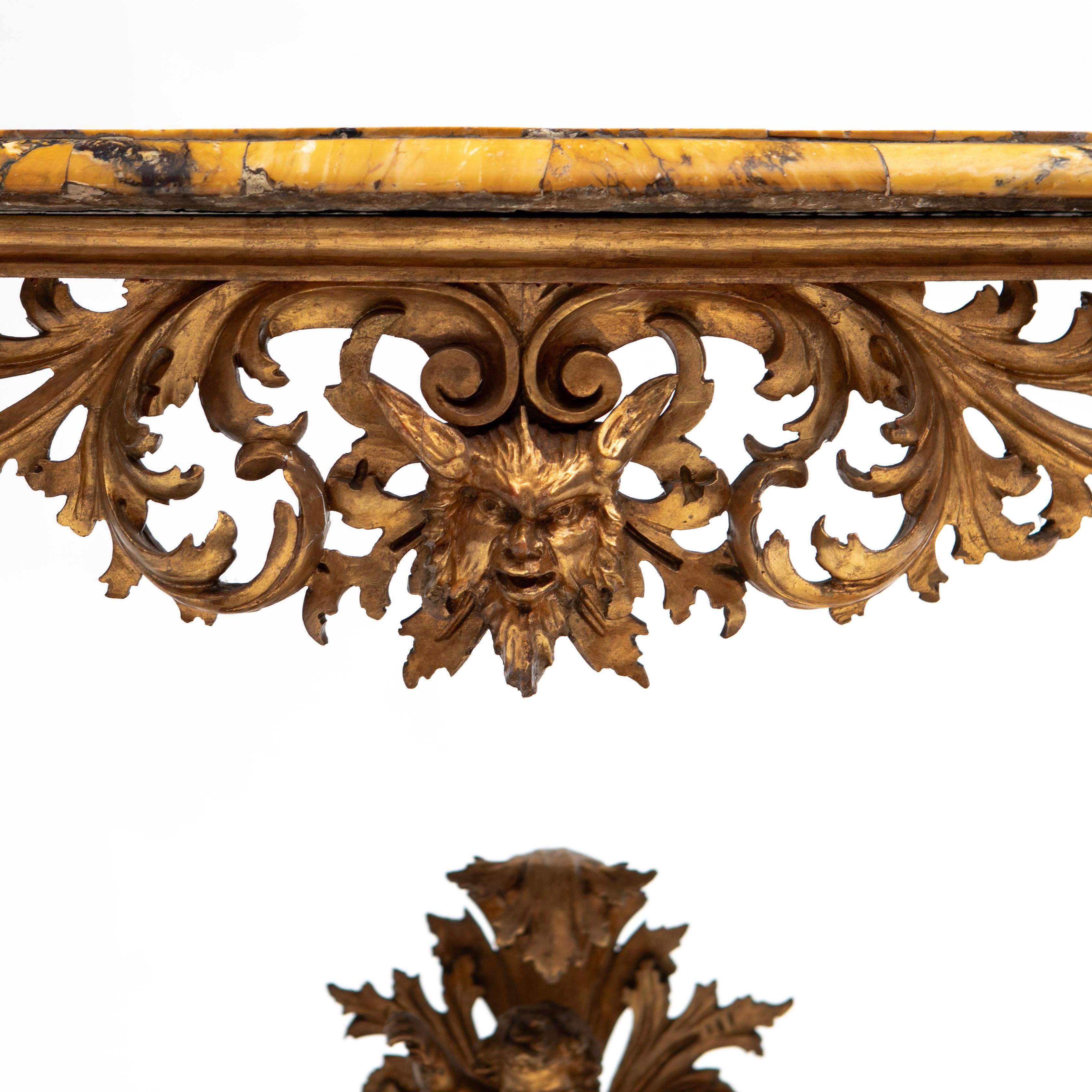 19th Century Italian Giltwood and Breche D'alep Marble Console Table Marble Top For Sale