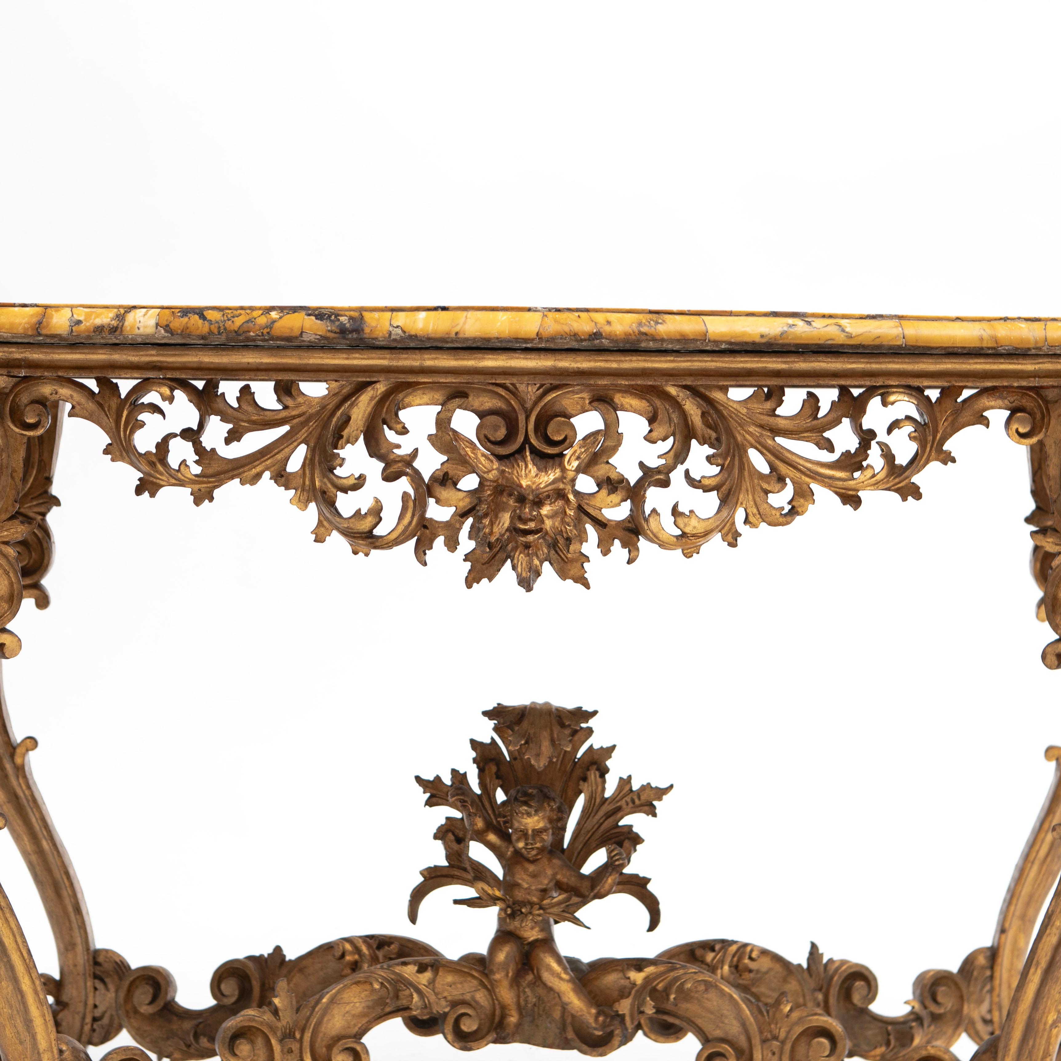 Italian Giltwood and Breche D'alep Marble Console Table Marble Top For Sale 2