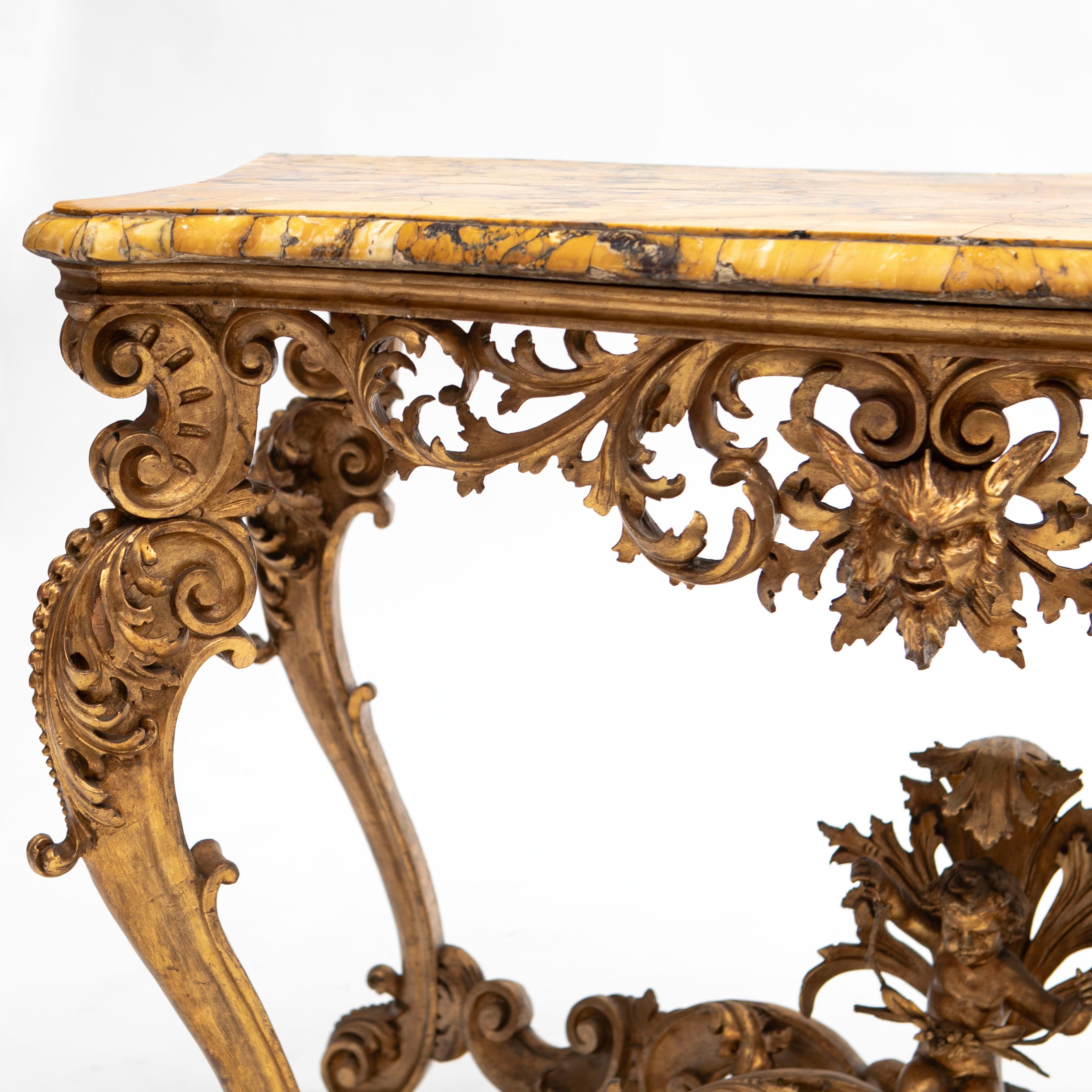 Italian Giltwood and Breche D'alep Marble Console Table Marble Top For Sale 4