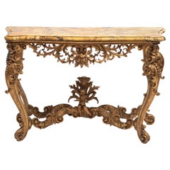 Italian Giltwood and Breche D'alep Marble Console Table Marble Top