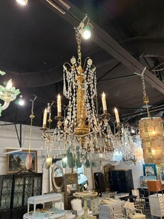 Italian Giltwood and Crystal Chandelier