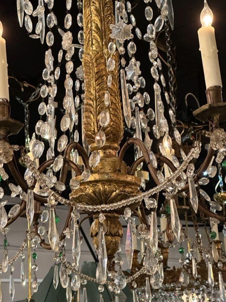 Late 18th Century Italian Giltwood and Crystal Chandelier For Sale