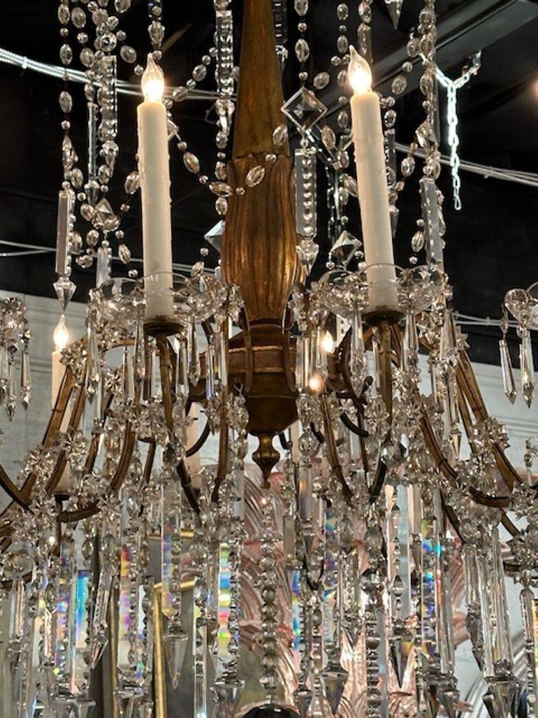 19th Century Italian Giltwood and Crystal Chandelier For Sale