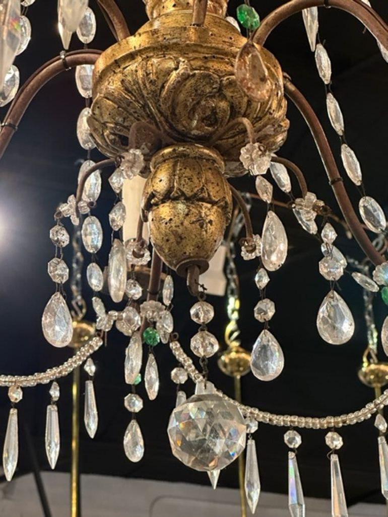 Italian Giltwood and Crystal Chandelier For Sale 2