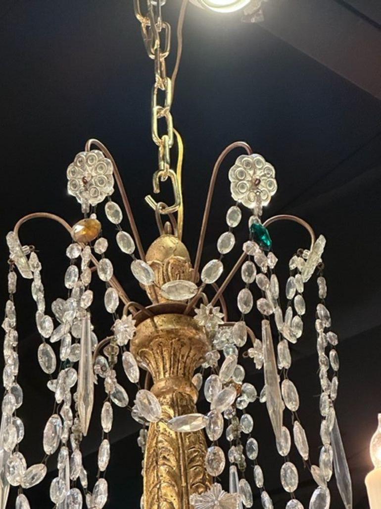 Italian Giltwood and Crystal Chandelier For Sale 3