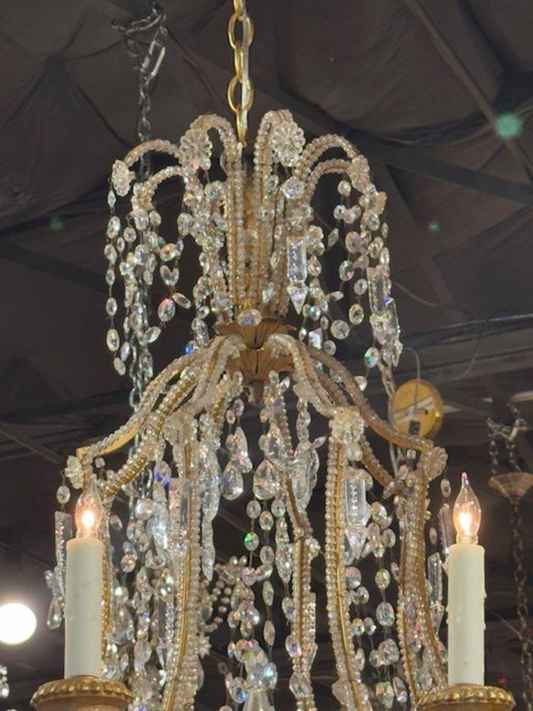 Italian Giltwood and Crystal Pagoda Chandelier For Sale 2