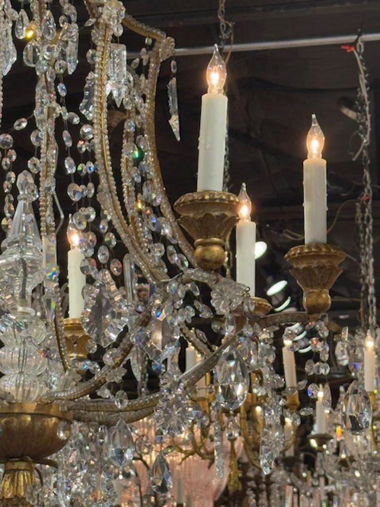 Italian Giltwood and Crystal Pagoda Chandelier For Sale 3