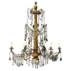 Italian Giltwood and Crystal Six Light Chandelier