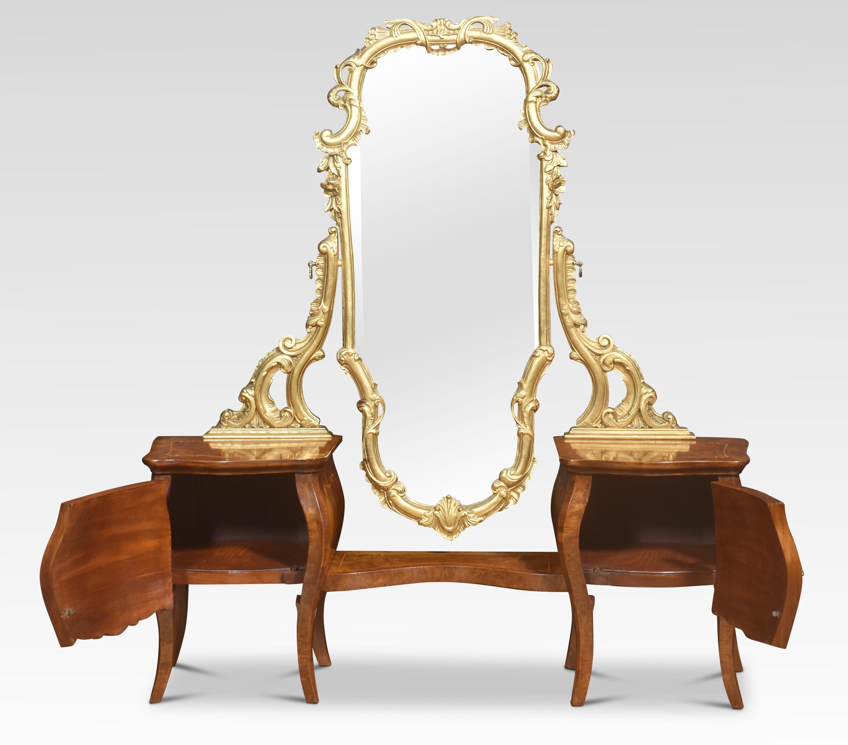 Walnut Italian giltwood and figured walnut dressing mirror For Sale