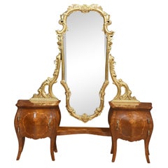 Italian giltwood and figured walnut dressing mirror