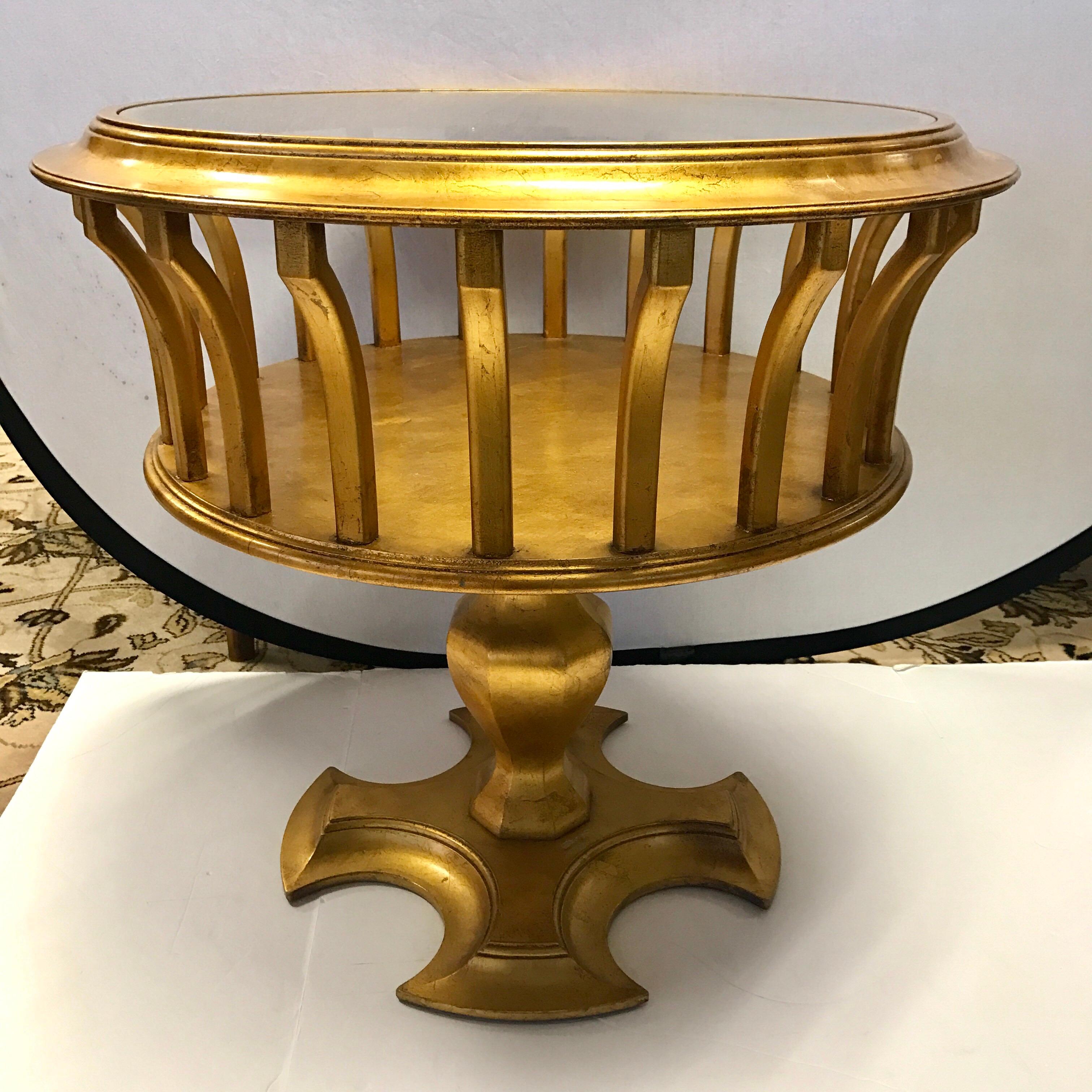 Italian Giltwood and Glass Round Slatted Table Made in Italy In Good Condition In West Hartford, CT