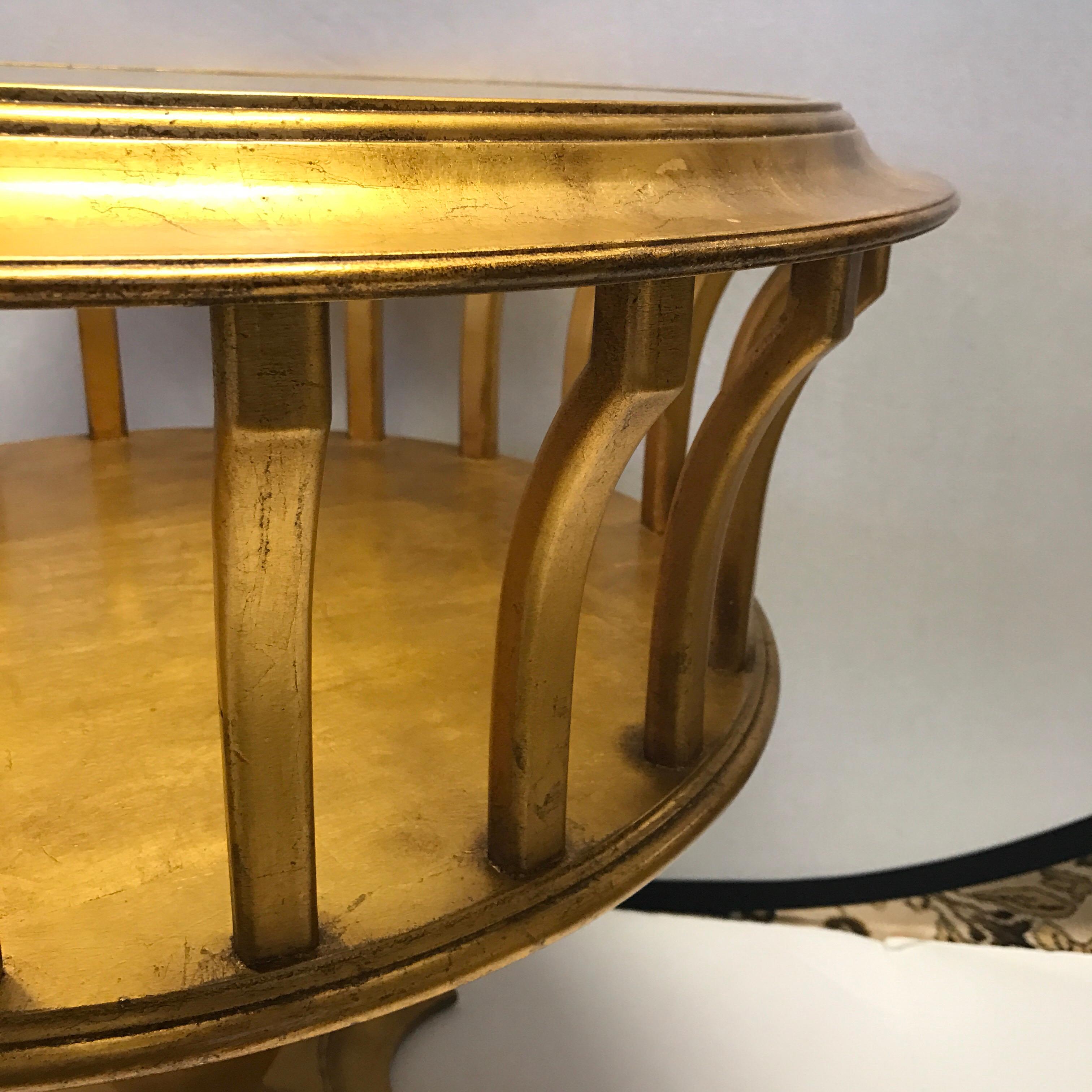 Late 20th Century Italian Giltwood and Glass Round Slatted Table Made in Italy