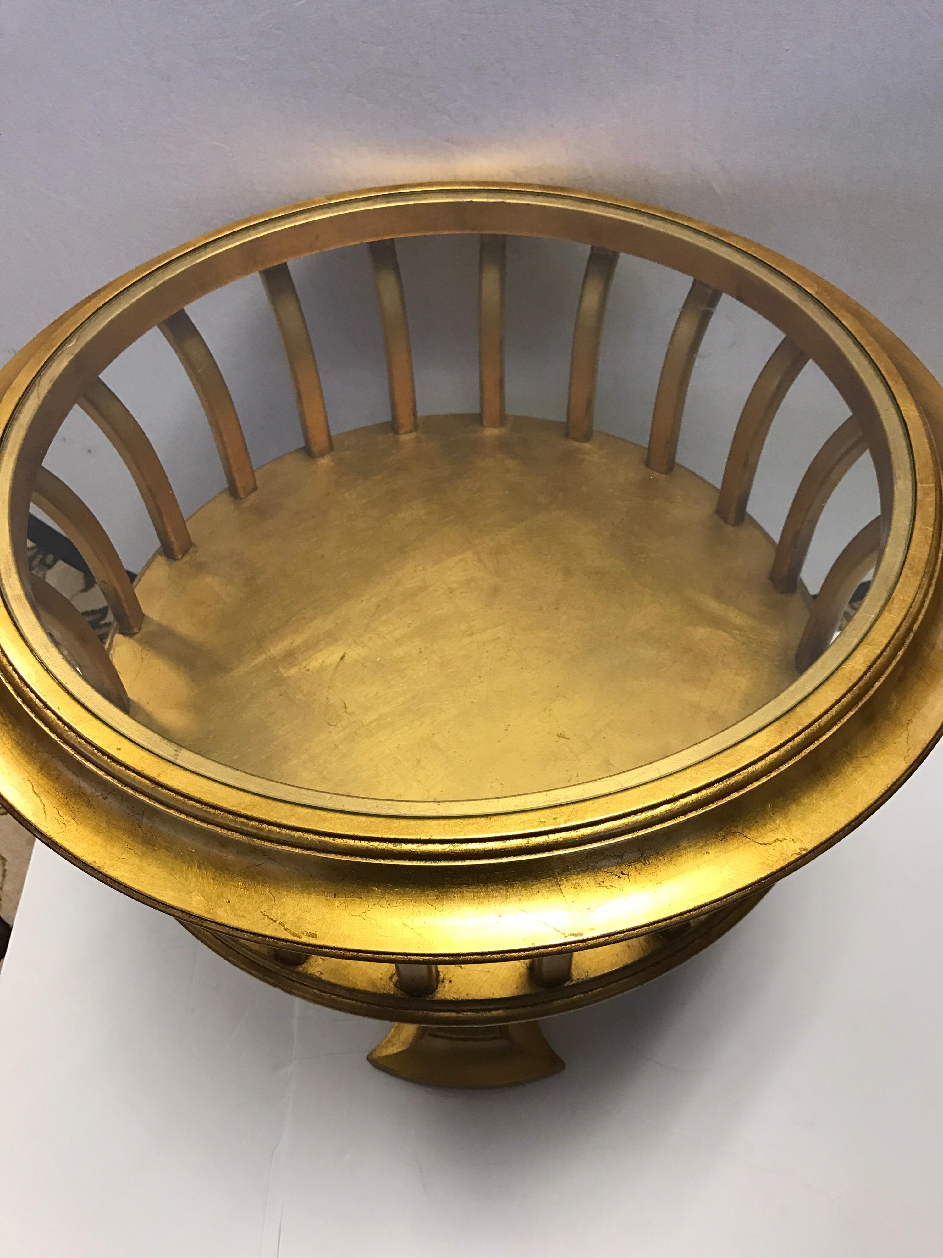 Italian Giltwood and Glass Round Slatted Table Made in Italy 1