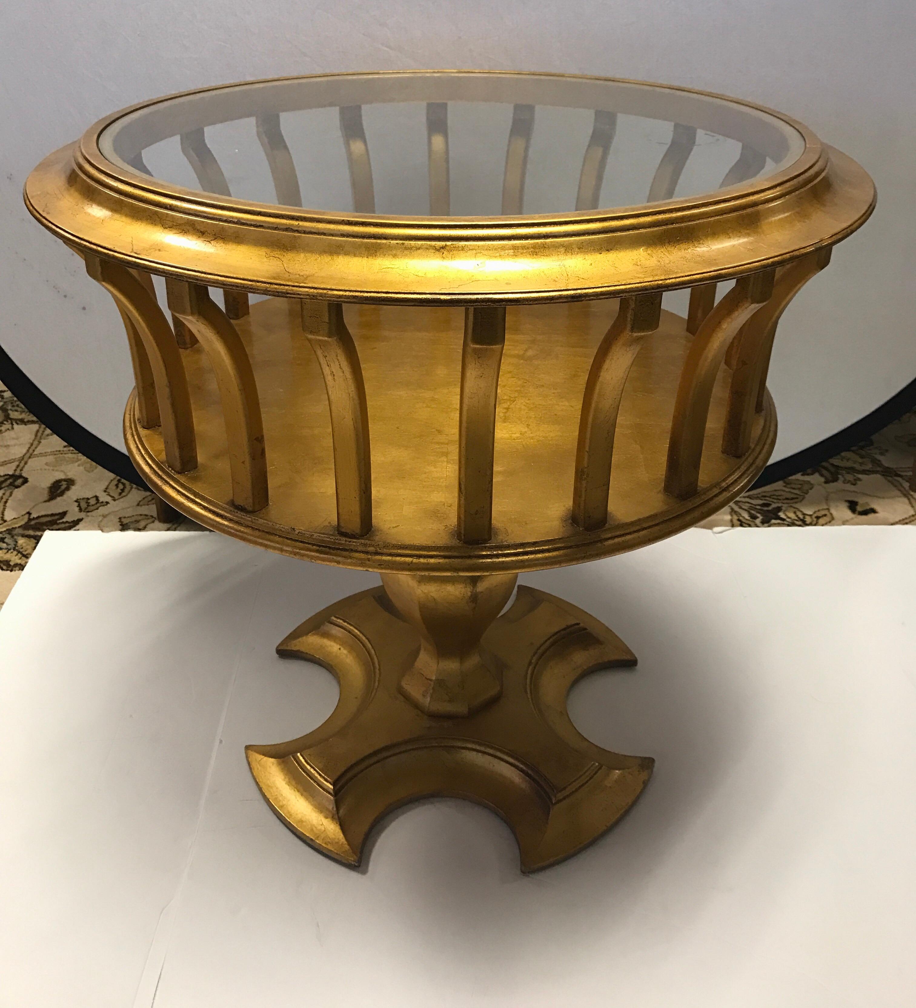 Italian Giltwood and Glass Round Slatted Table Made in Italy 3