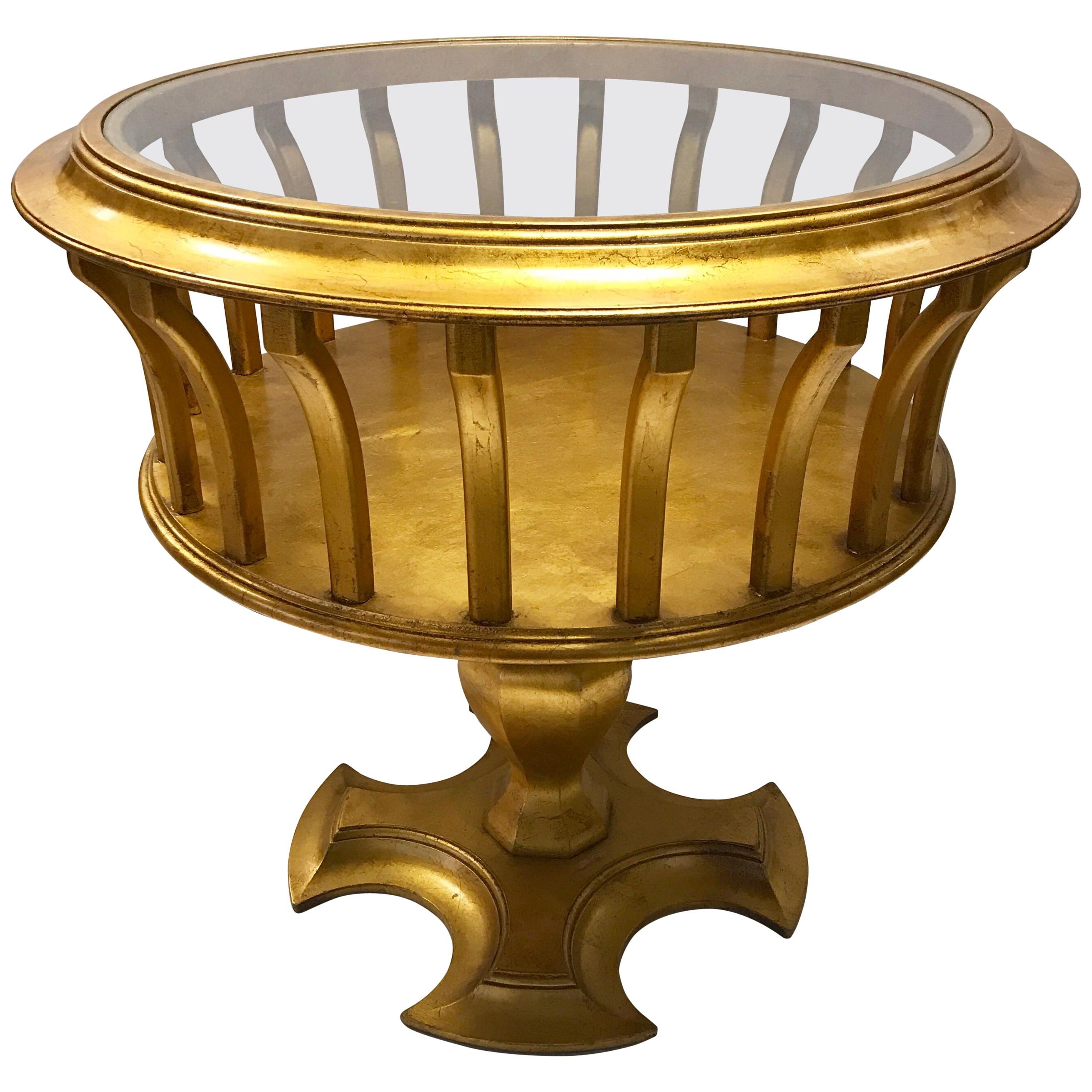 Italian Giltwood and Glass Round Slatted Table Made in Italy