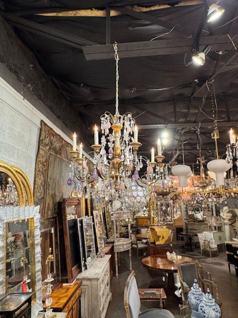 Italian Giltwood and Iron Chandelier In Good Condition For Sale In Dallas, TX