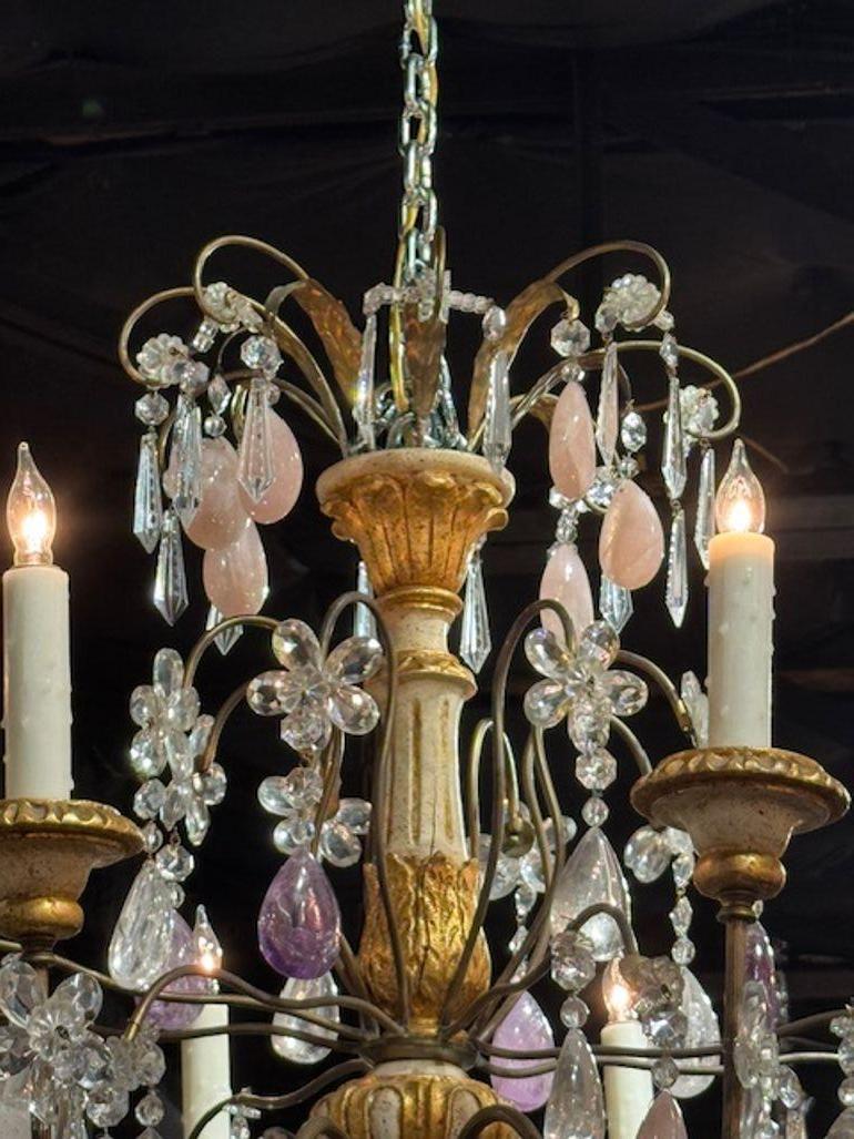 Late 19th Century Italian Giltwood and Iron Chandelier For Sale