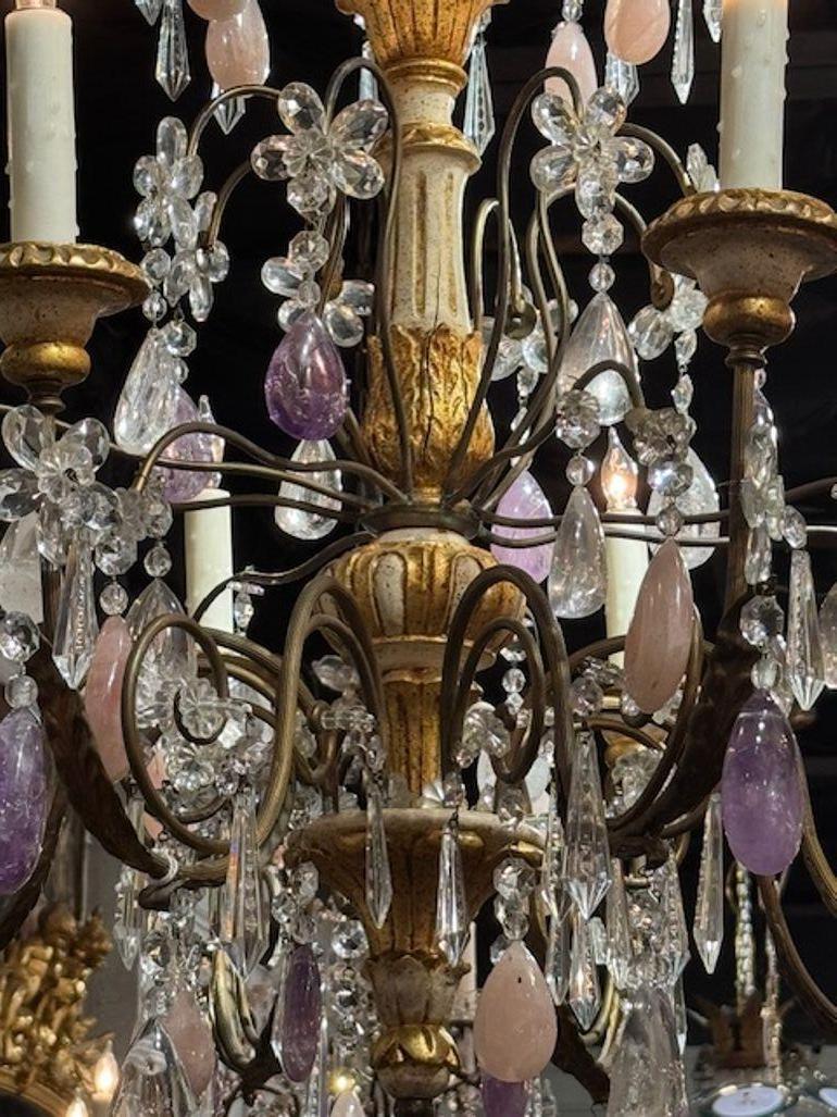 Amethyst Italian Giltwood and Iron Chandelier For Sale