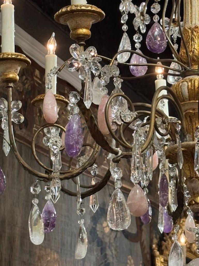 Italian Giltwood and Iron Chandelier For Sale 1