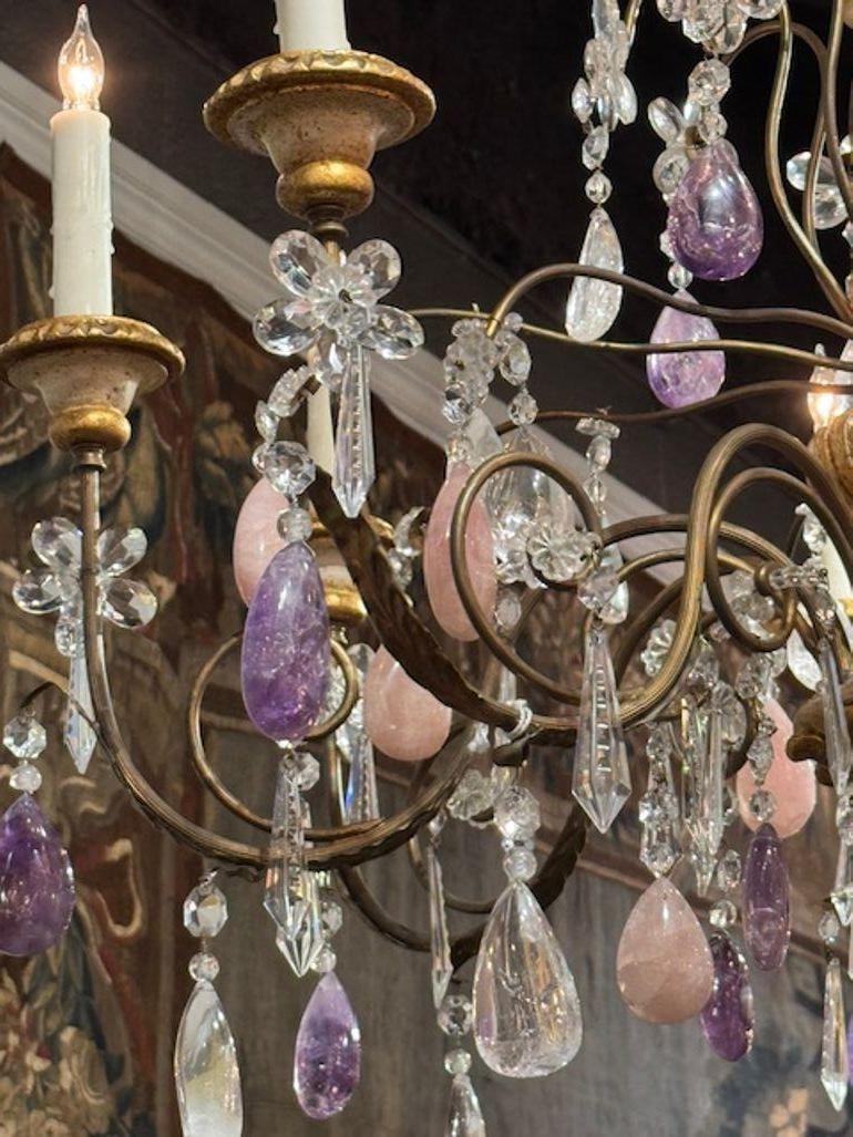 Italian Giltwood and Iron Chandelier For Sale 2