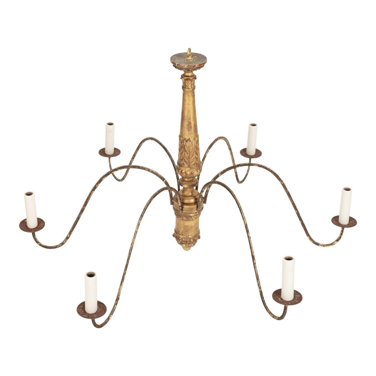 Italian Giltwood and Iron Six-Arm Chandelier 2