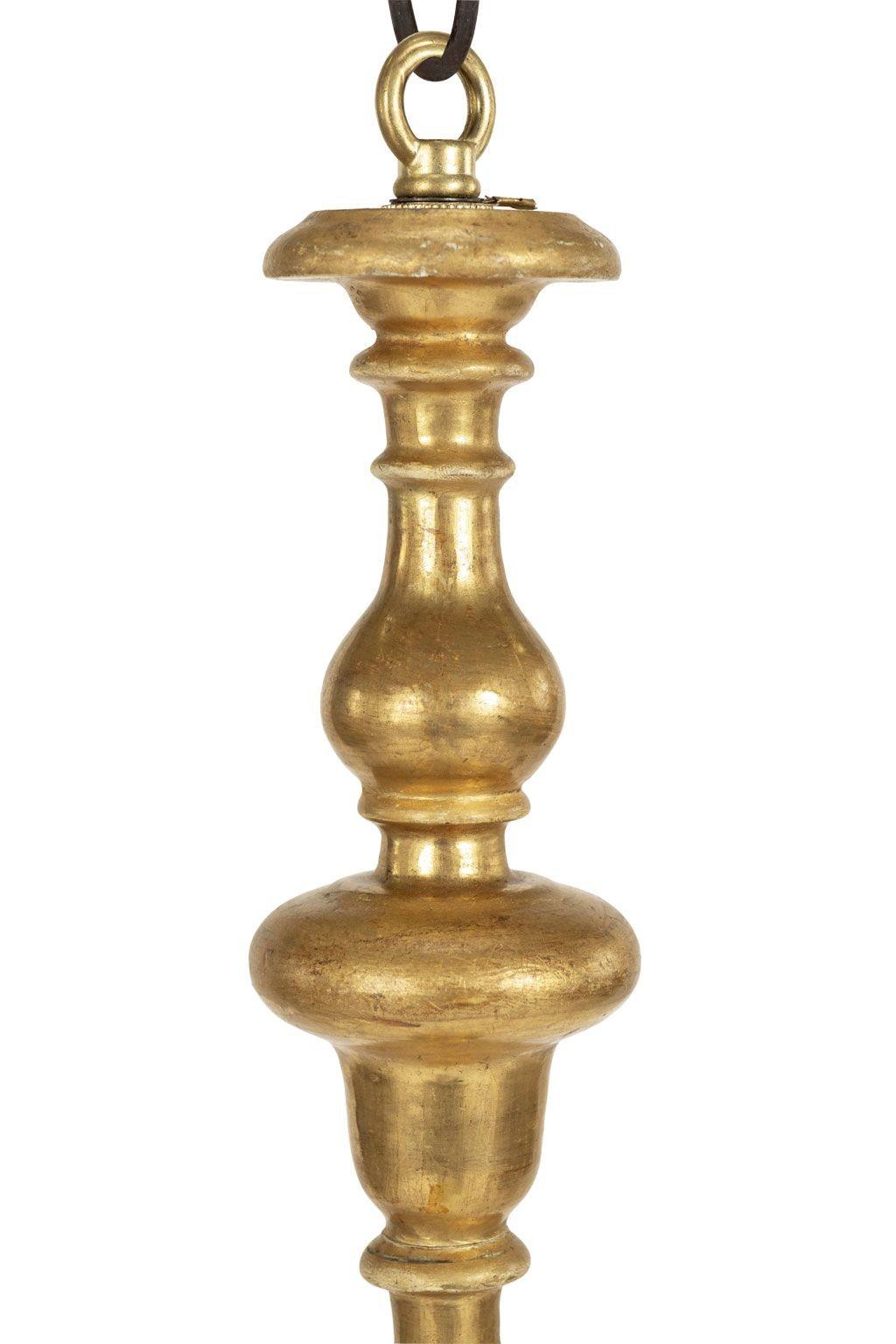 French Provincial Italian Giltwood and Iron Six-Arm Chandelier