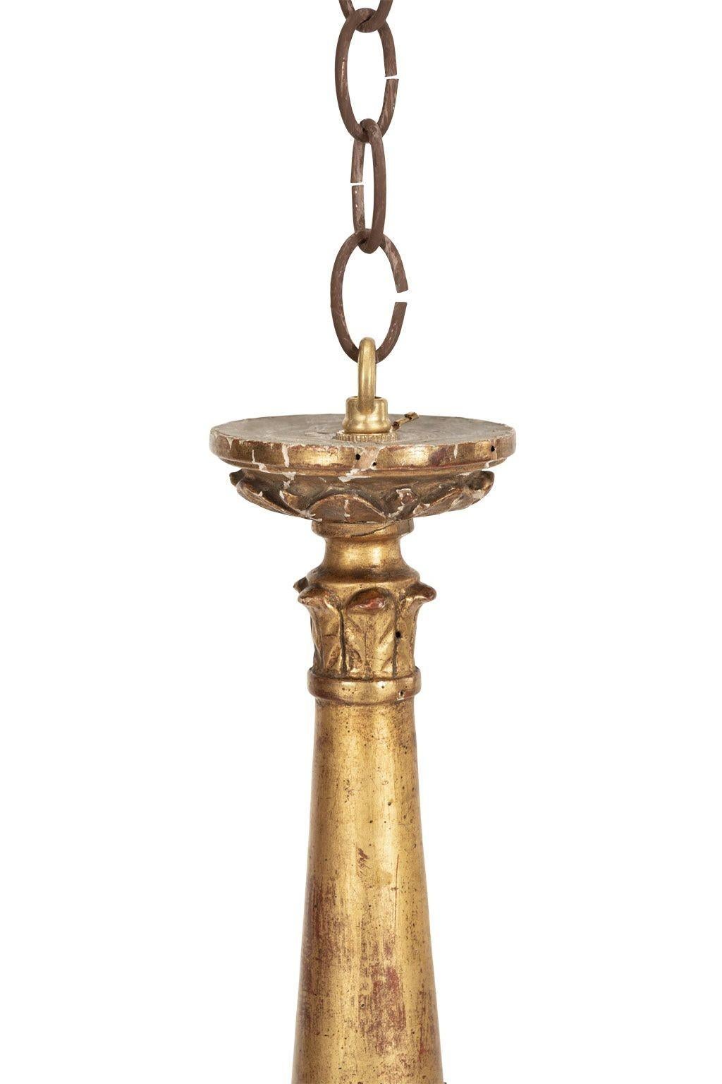 American Italian Giltwood and Iron Six-Arm Chandelier