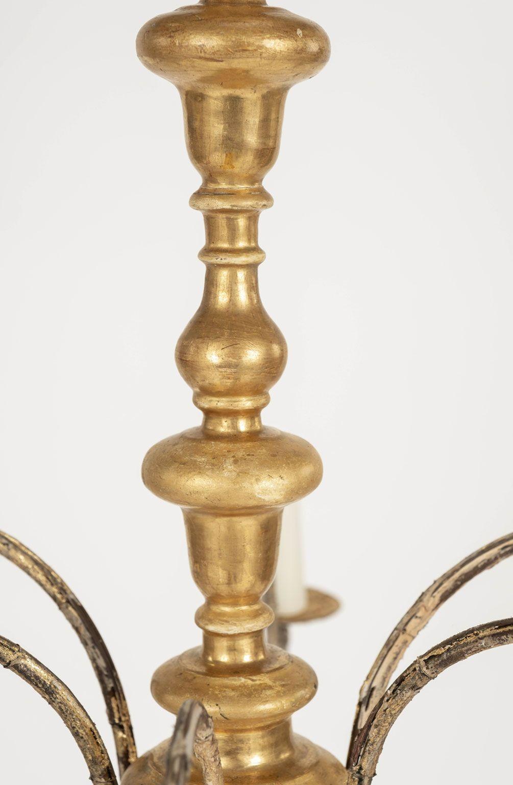 American Italian Giltwood and Iron Six-Arm Chandelier