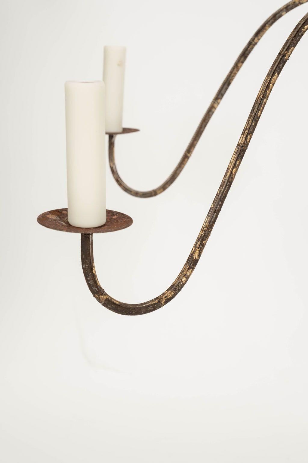 Contemporary Italian Giltwood and Iron Six-Arm Chandelier