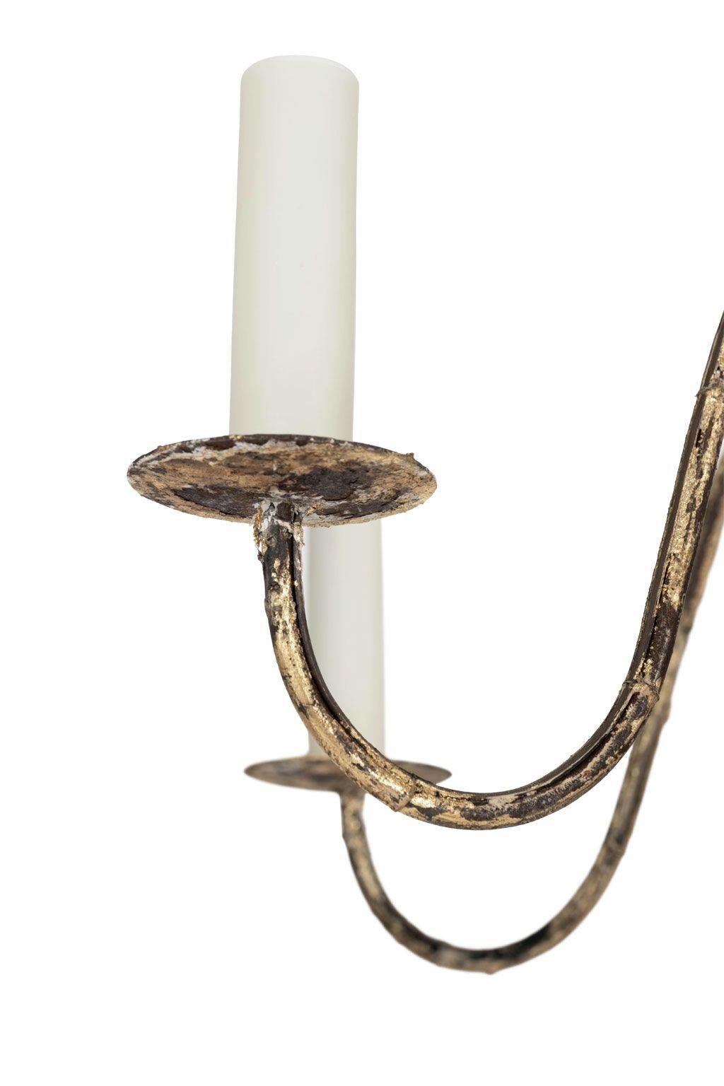 Contemporary Italian Giltwood and Iron Six-Arm Chandelier