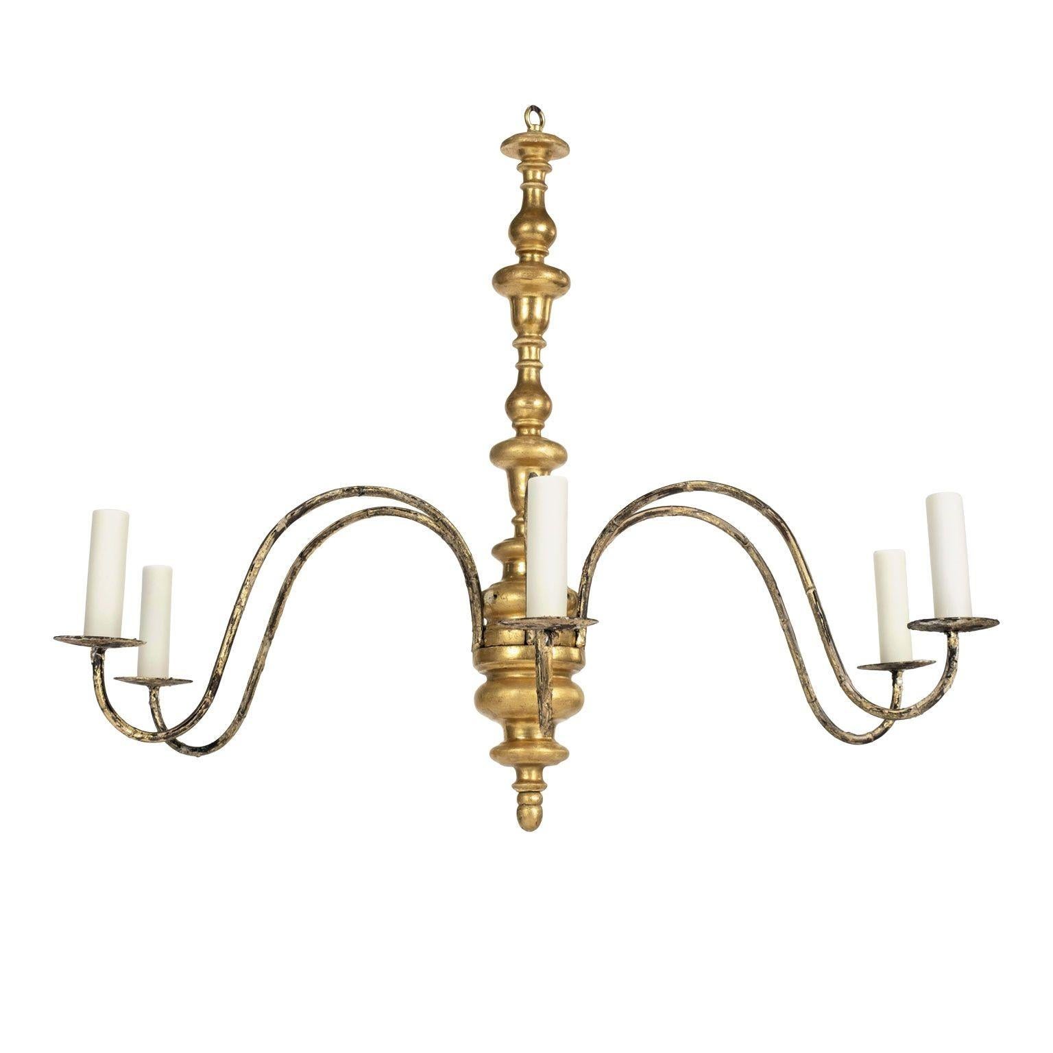 Italian Giltwood and Iron Six-Arm Chandelier 1