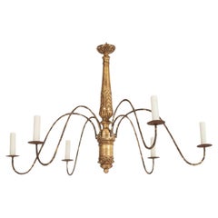 Lustre italien en bois doré et fer à six branches