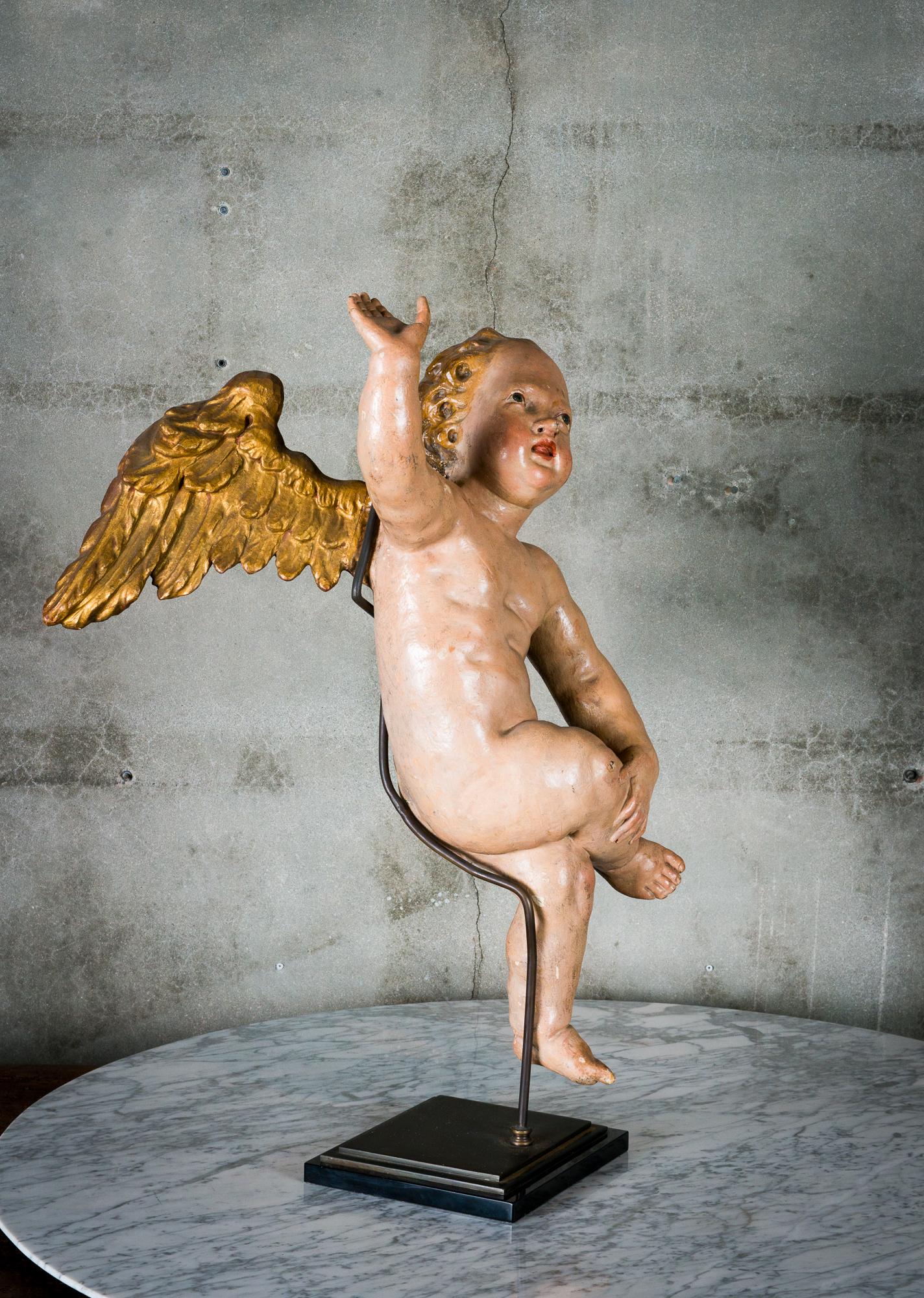 Italian Giltwood and Painted Cherub In Good Condition In Los Angeles, CA