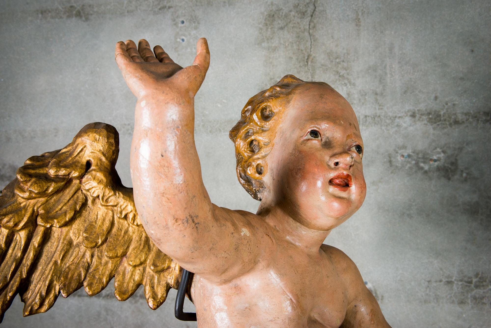 18th Century and Earlier Italian Giltwood and Painted Cherub