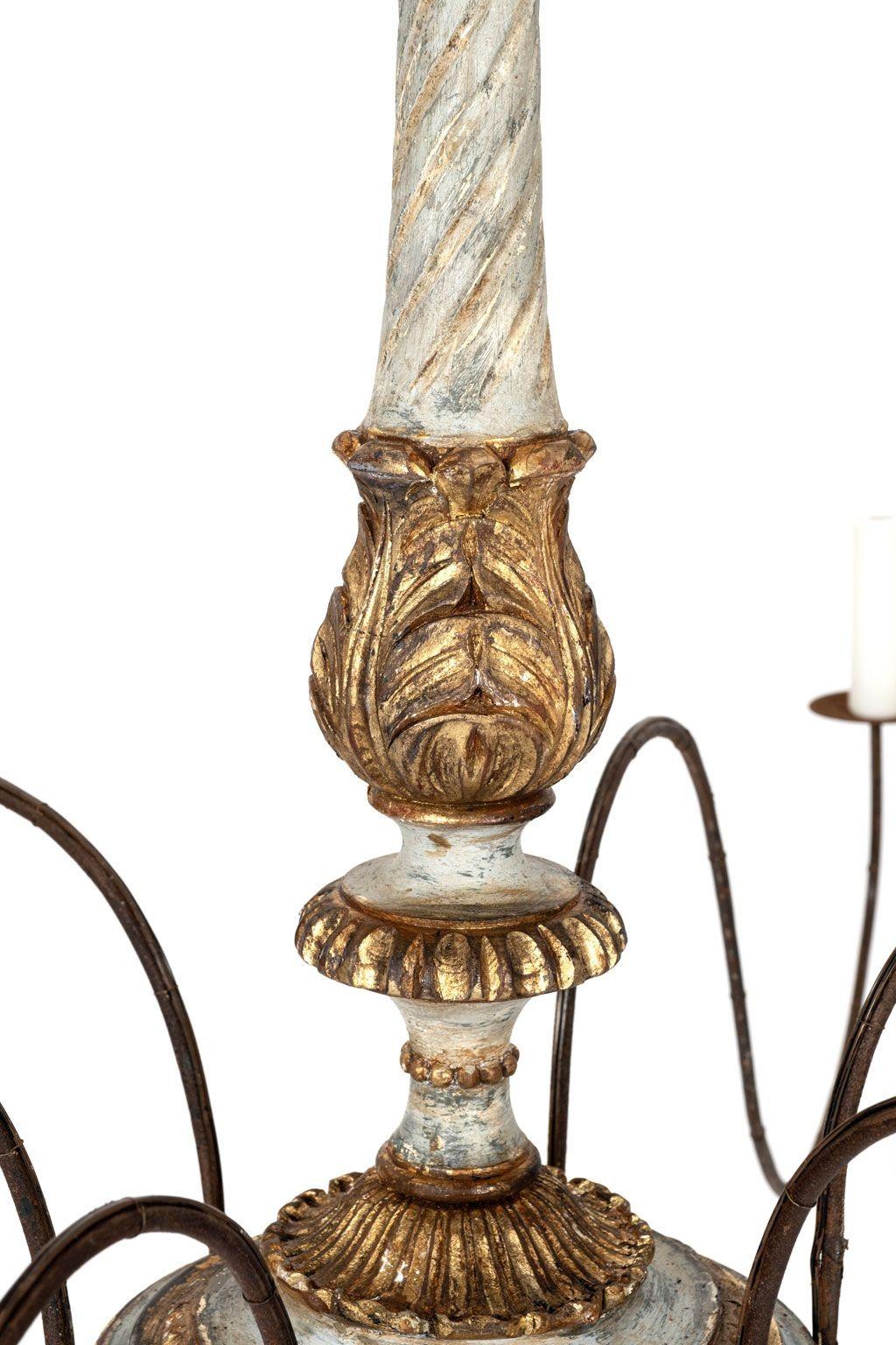 Italian Giltwood and Painted Six-Arm Chandelier For Sale 3