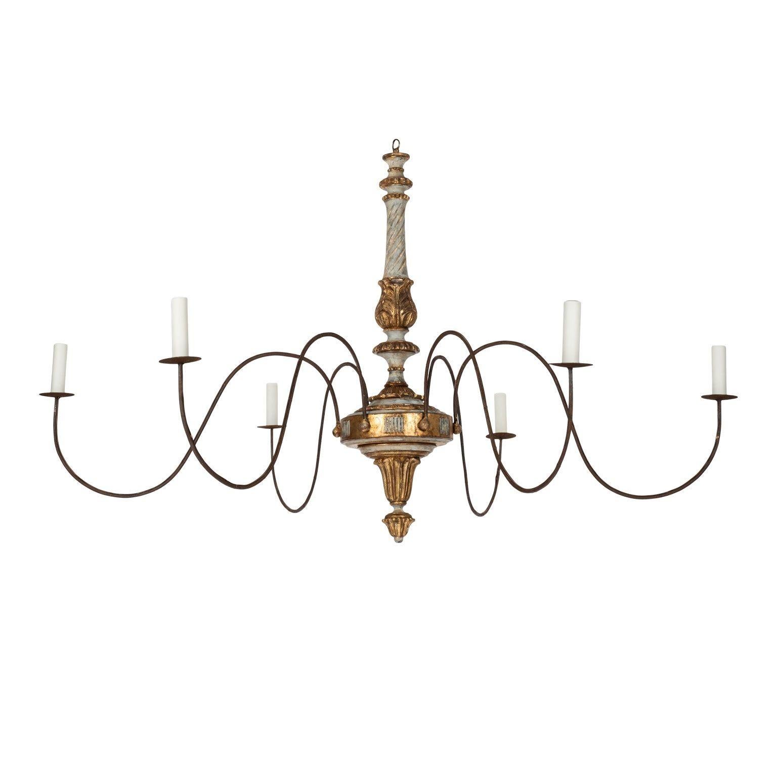 Italian Giltwood and Painted Six-Arm Chandelier For Sale 4