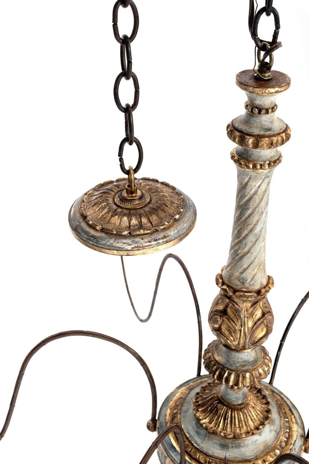 Italian Giltwood and Painted Six-Arm Chandelier For Sale 5
