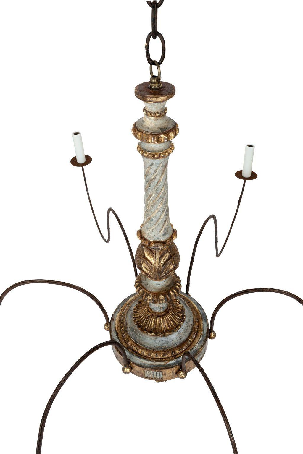Italian Giltwood and Painted Six-Arm Chandelier For Sale 6