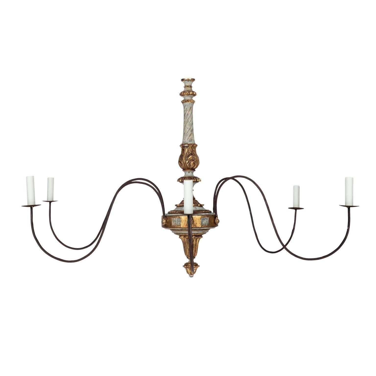 Italian Giltwood and Painted Six-Arm Chandelier For Sale 8