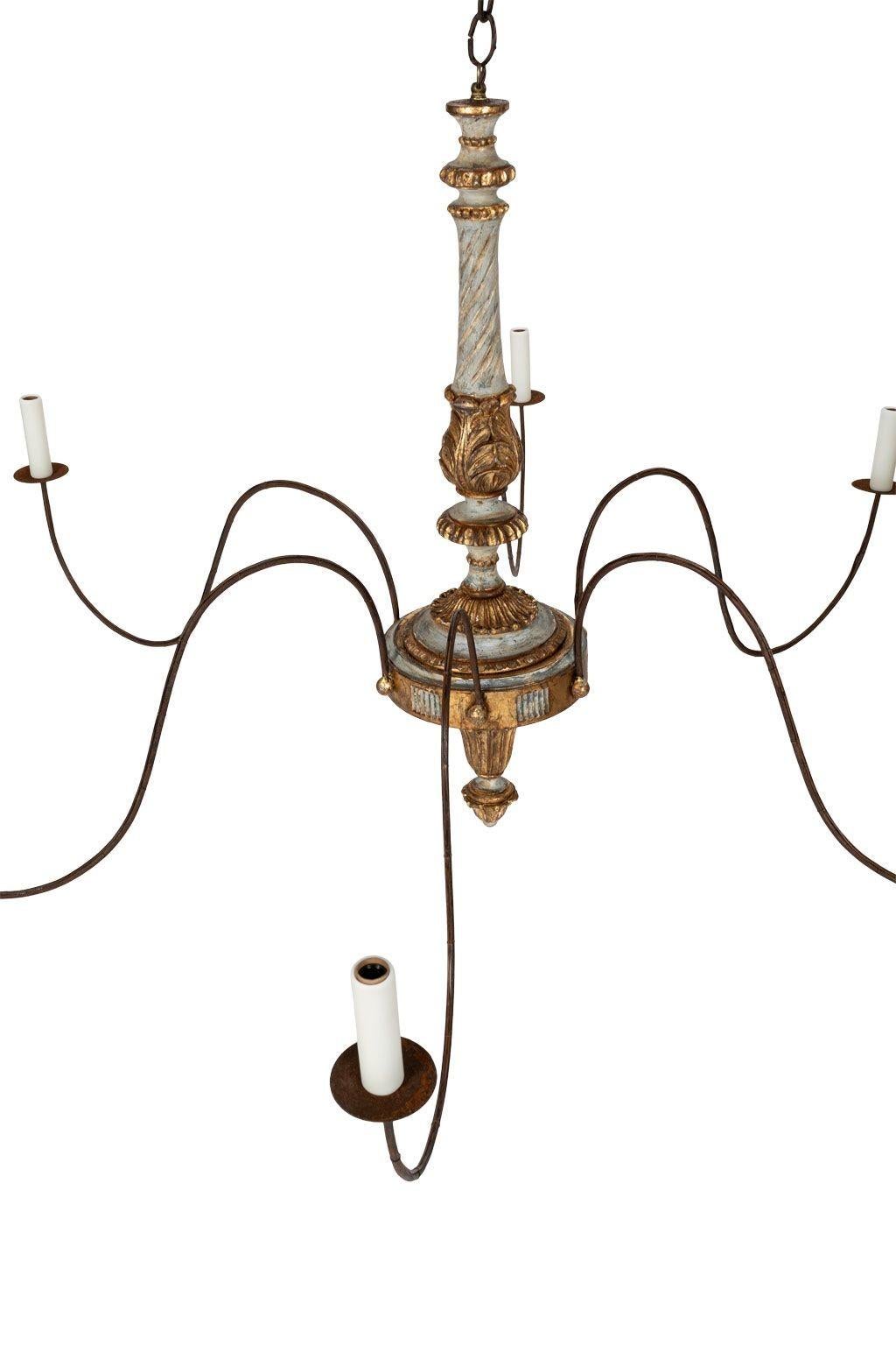 Italian Giltwood and Painted Six-Arm Chandelier For Sale 9