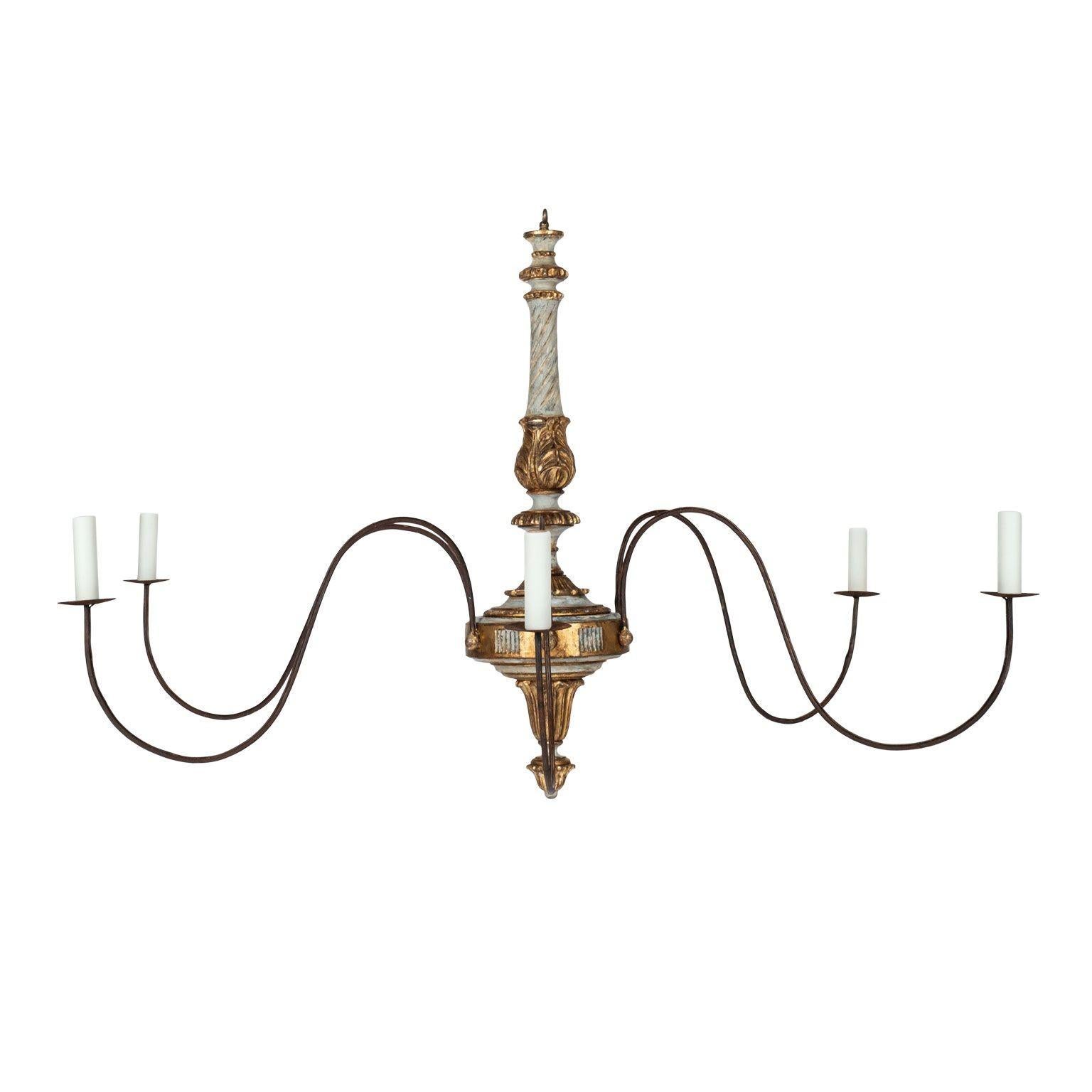 Italian Giltwood and Painted Six-Arm Chandelier For Sale 10