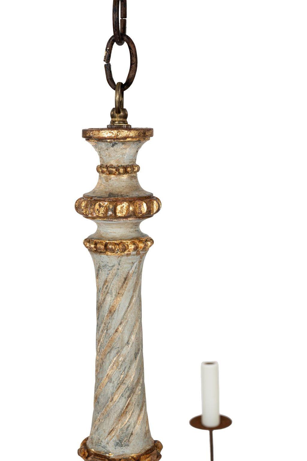 French Provincial Italian Giltwood and Painted Six-Arm Chandelier For Sale