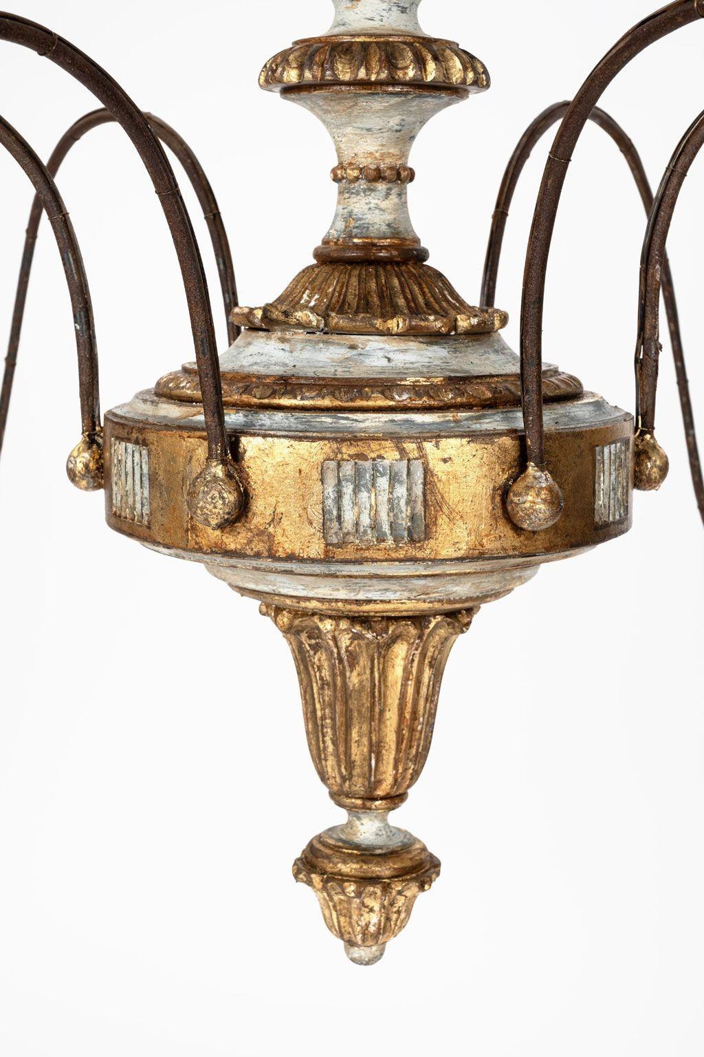 19th Century Italian Giltwood and Painted Six-Arm Chandelier For Sale