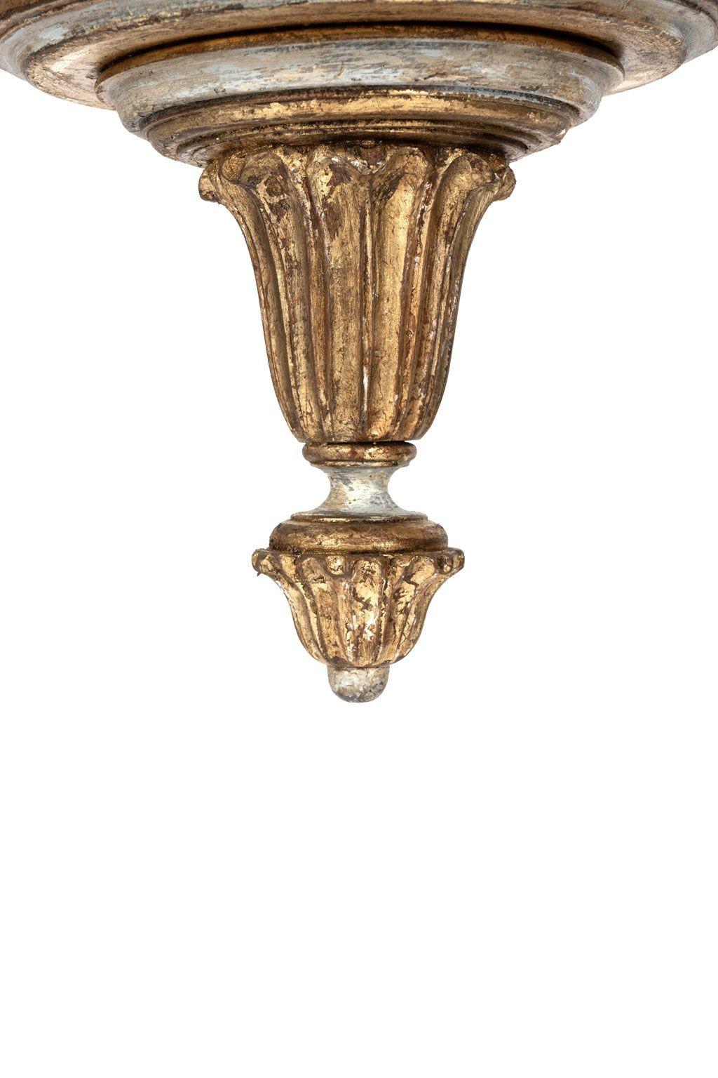 Iron Italian Giltwood and Painted Six-Arm Chandelier For Sale
