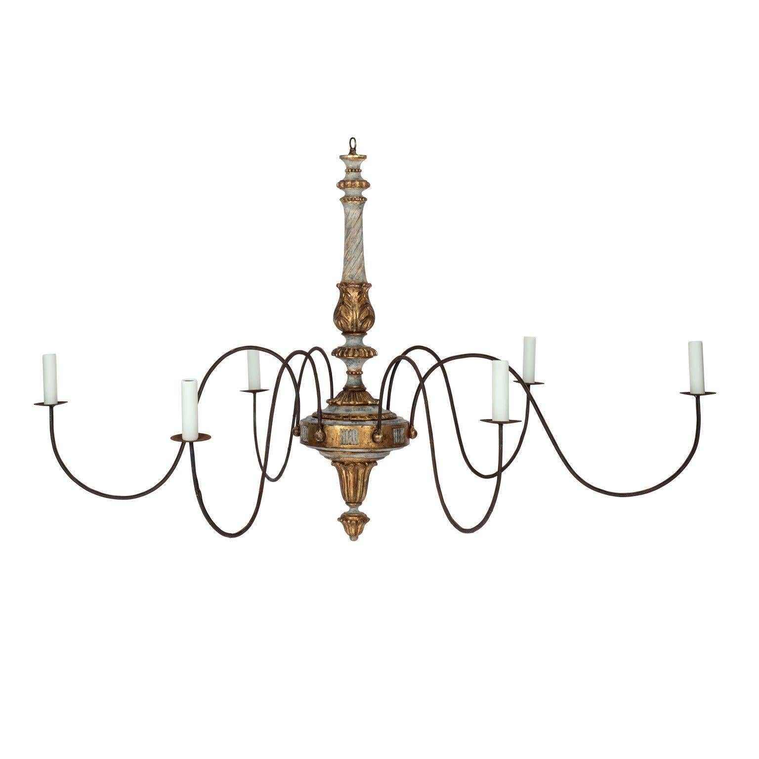 Italian Giltwood and Painted Six-Arm Chandelier For Sale 1