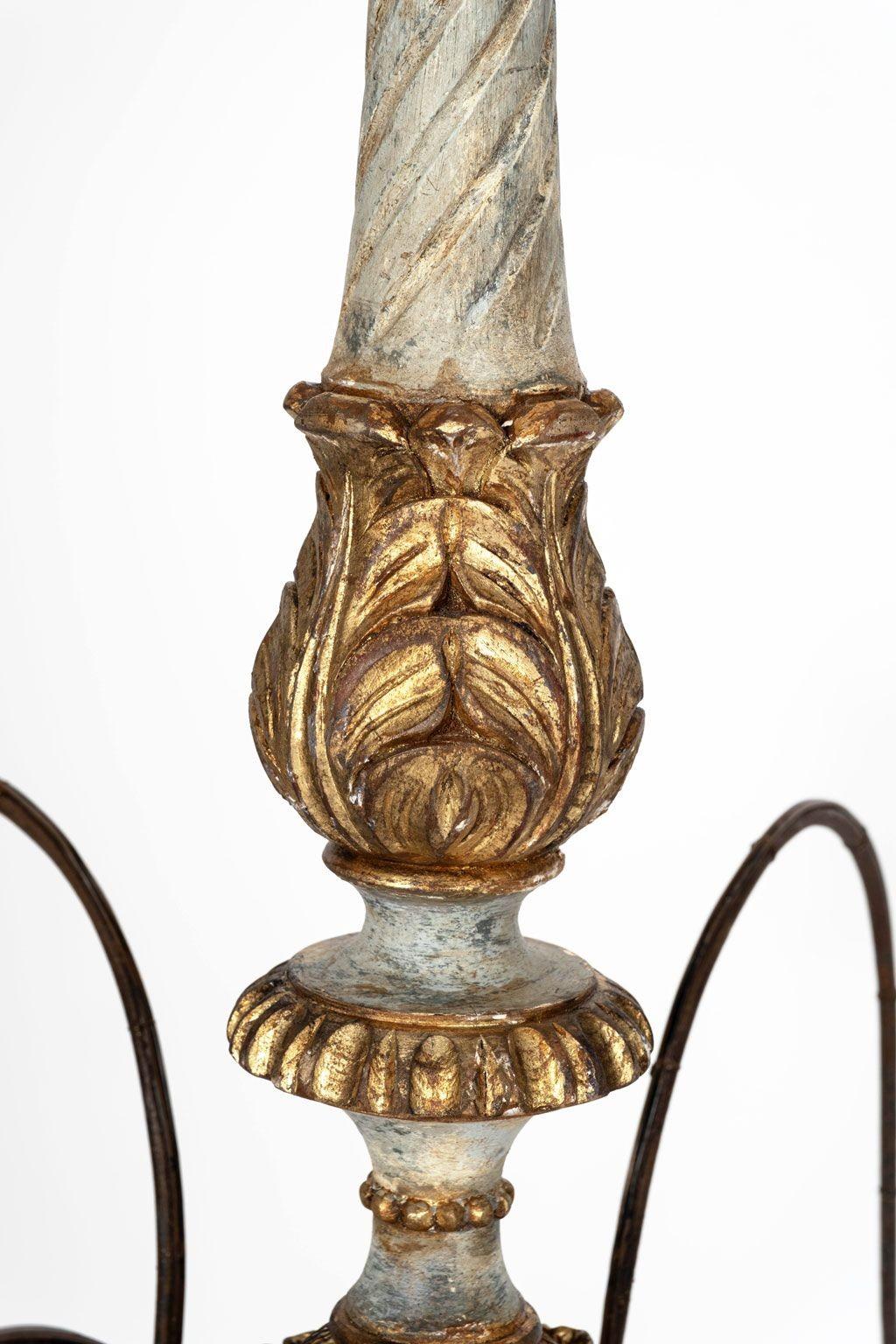 Italian Giltwood and Painted Six-Arm Chandelier For Sale 2