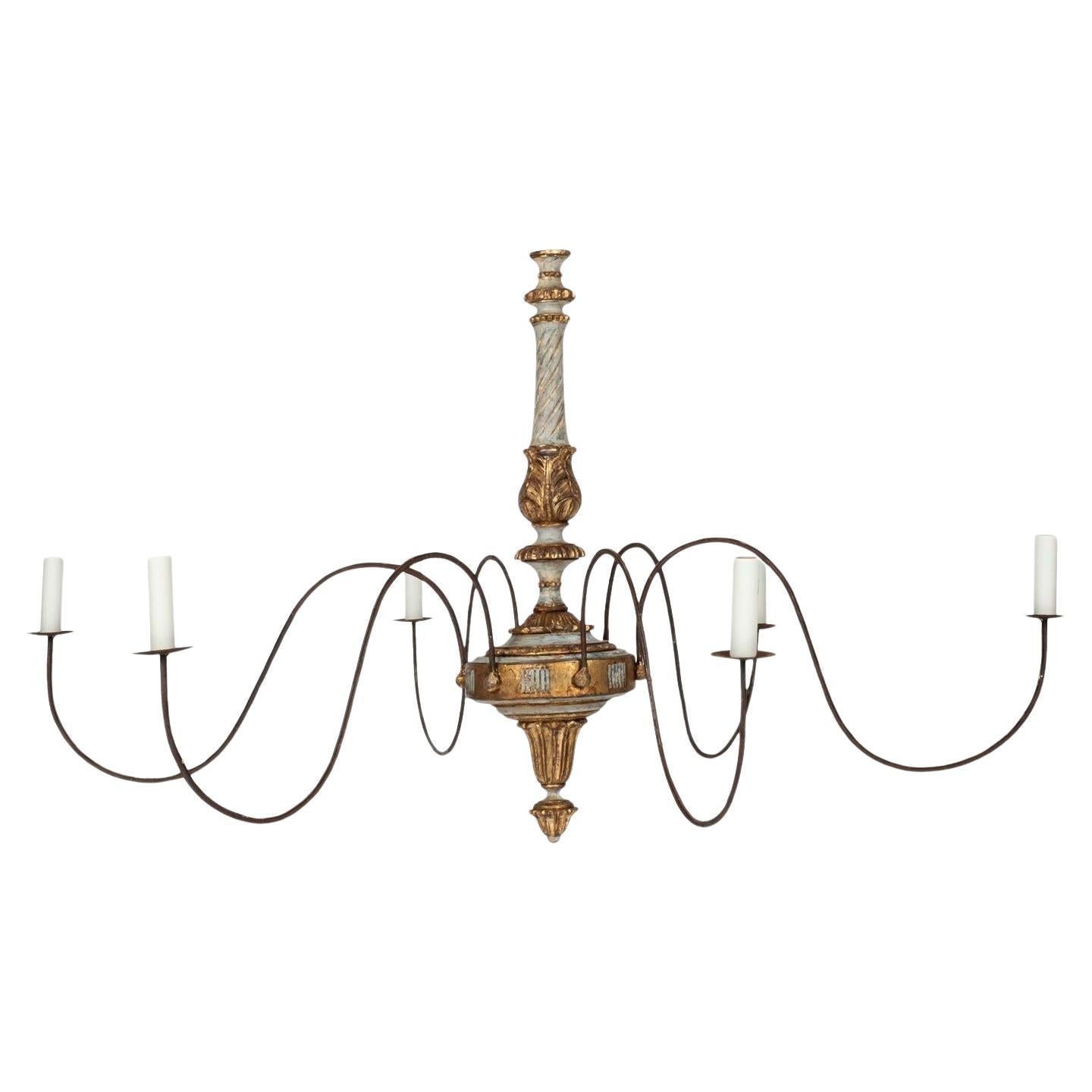 Italian Giltwood and Painted Six-Arm Chandelier For Sale