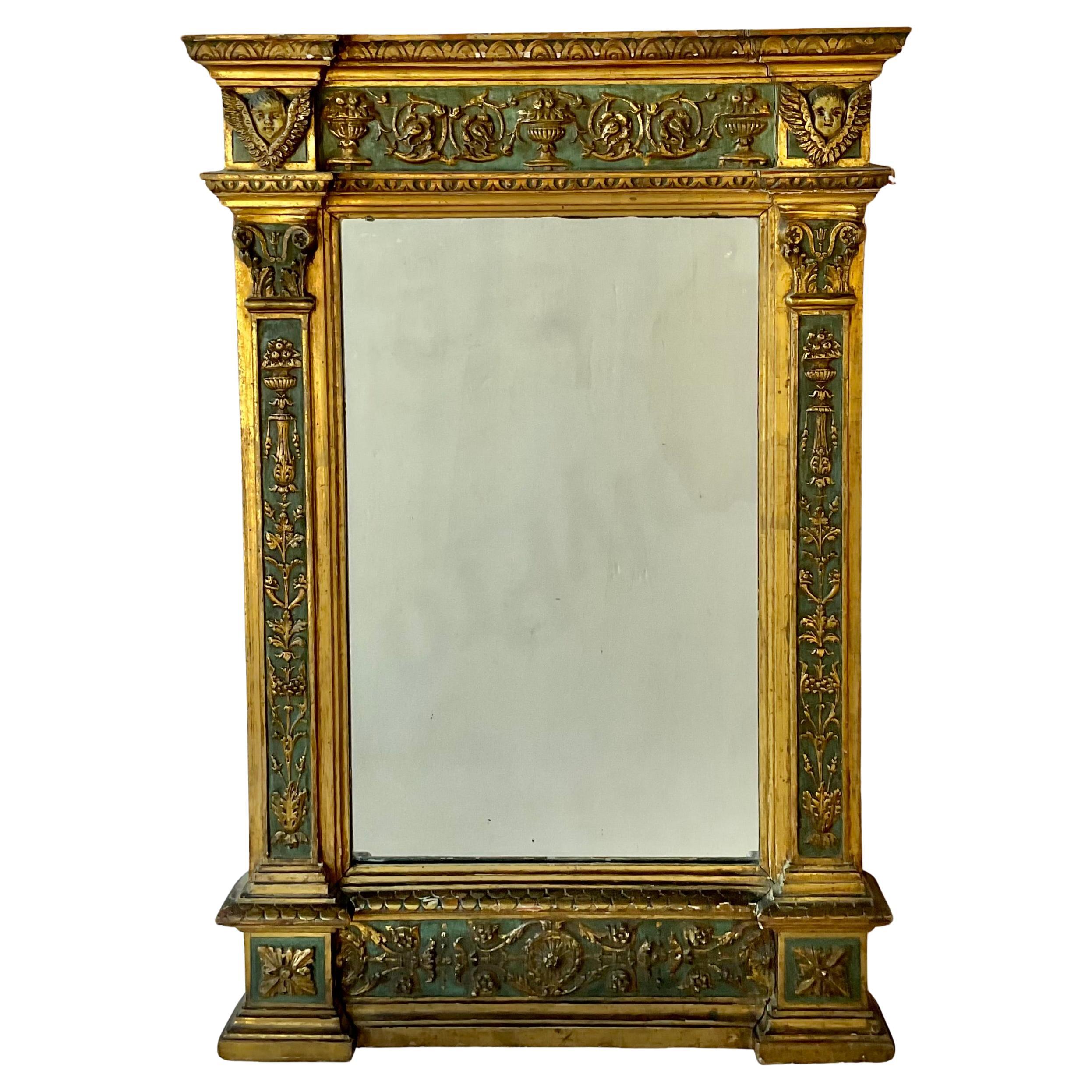 Italian Giltwood and Polychrome Neoclassical Mirror Tuscan Circa 1750 For Sale